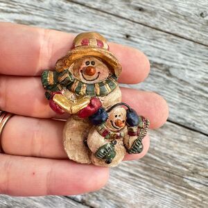 Vintage Jewelry Caroling Snowman Brooch Pin Christmas Brooch